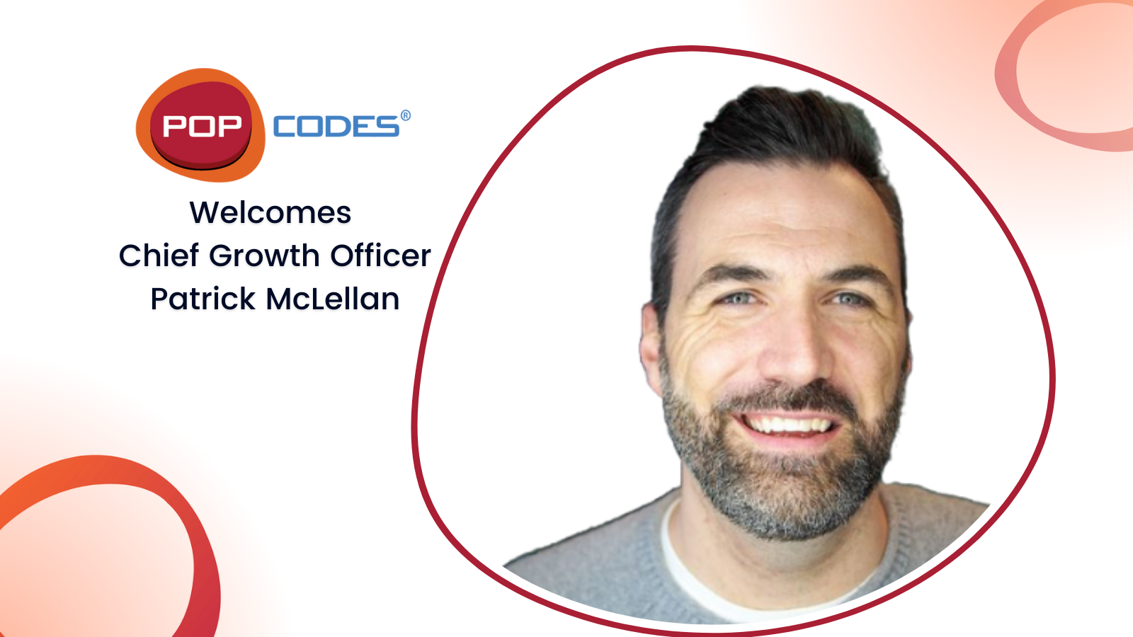 Photo of Patrick McLellan with text POPcodes Welcomes Chief Growth Officer Patrick McLellan